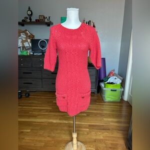 Handmade Soft Red Knitted Sweater Dress in Women’s Size Small